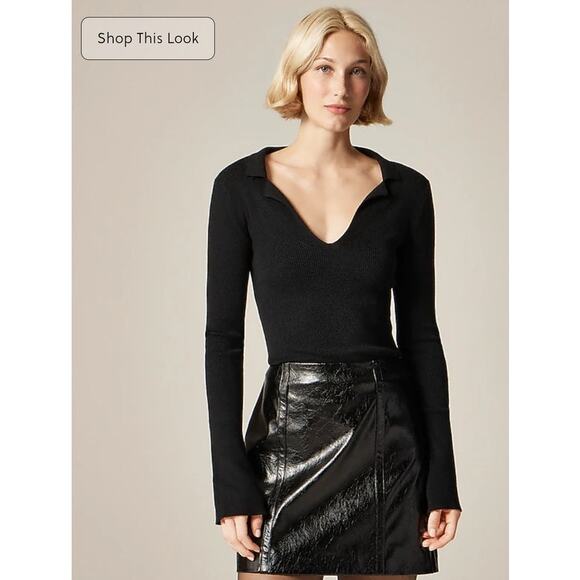 NWT J. Crew Fitted Pullover Sweater In TENCEL™ Lyocell Blend Black M *Flaw - Picture 1 of 10